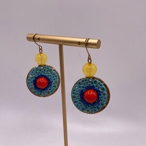 Round multicolor blue and orange dangle earrings